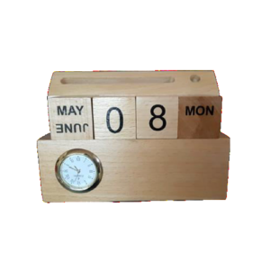 wooden calender with clock