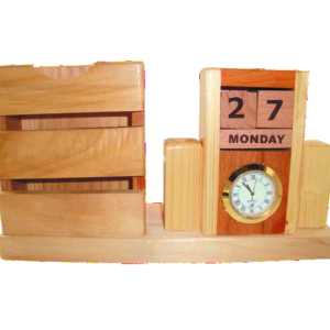 wooden calender with clock