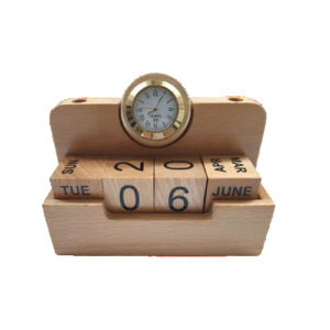 wooden calender with clock