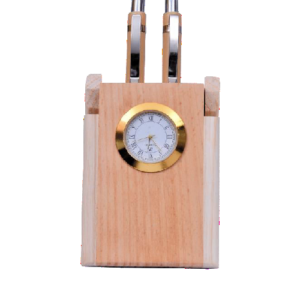 wooden penstand with clock