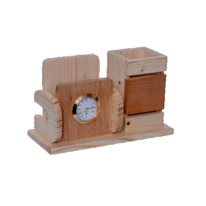 wooden penstand with clock