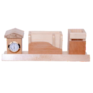 wooden penstand with clock