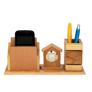 wooden penstand with clock