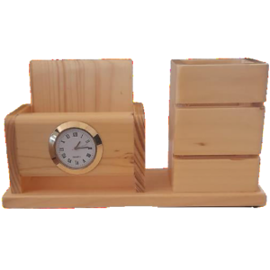 wooden mobile stand and pen stand with clock