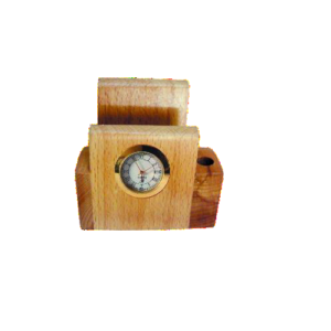 wooden pen stand with clock