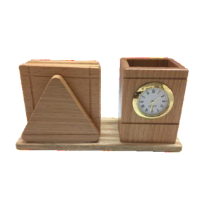 wooden tea coaster stand with clock