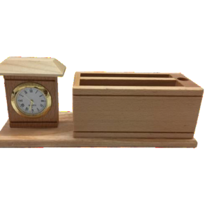 wooden penstand with clock