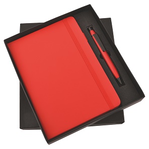 red elastic diary and pen gift set