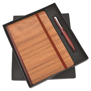 dark wood elastic diary and pen gift set