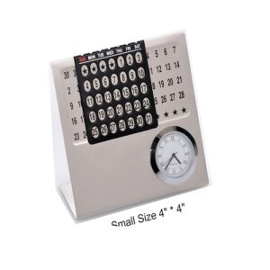 metal calendar with clock