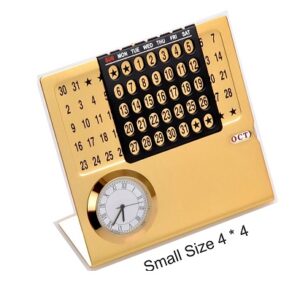 yellow metal calendar with clock